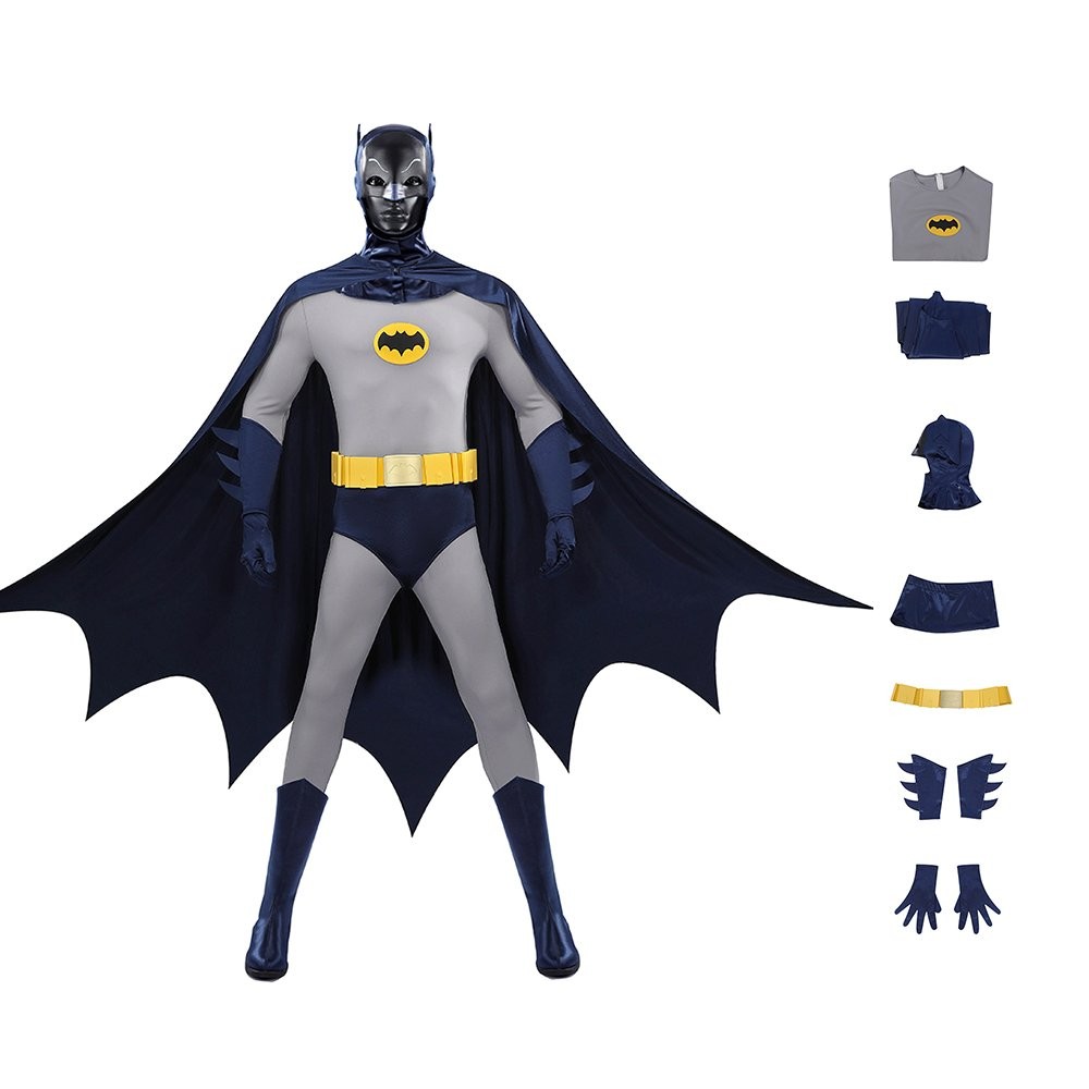 Adam West 1966 Retro Caped Crusader Cosplay Costume Full Set