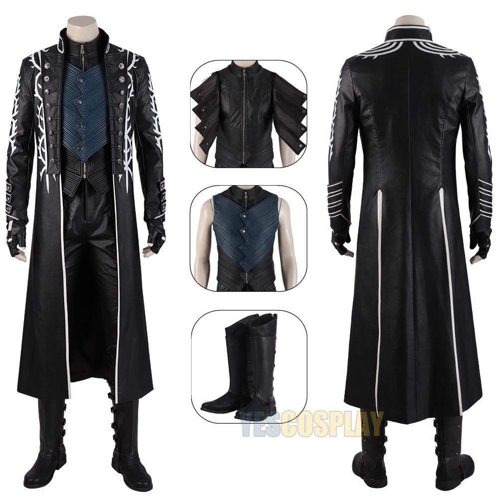 Devil May Cry 5 Vergil Cosplay Costumes Black Trench Coat