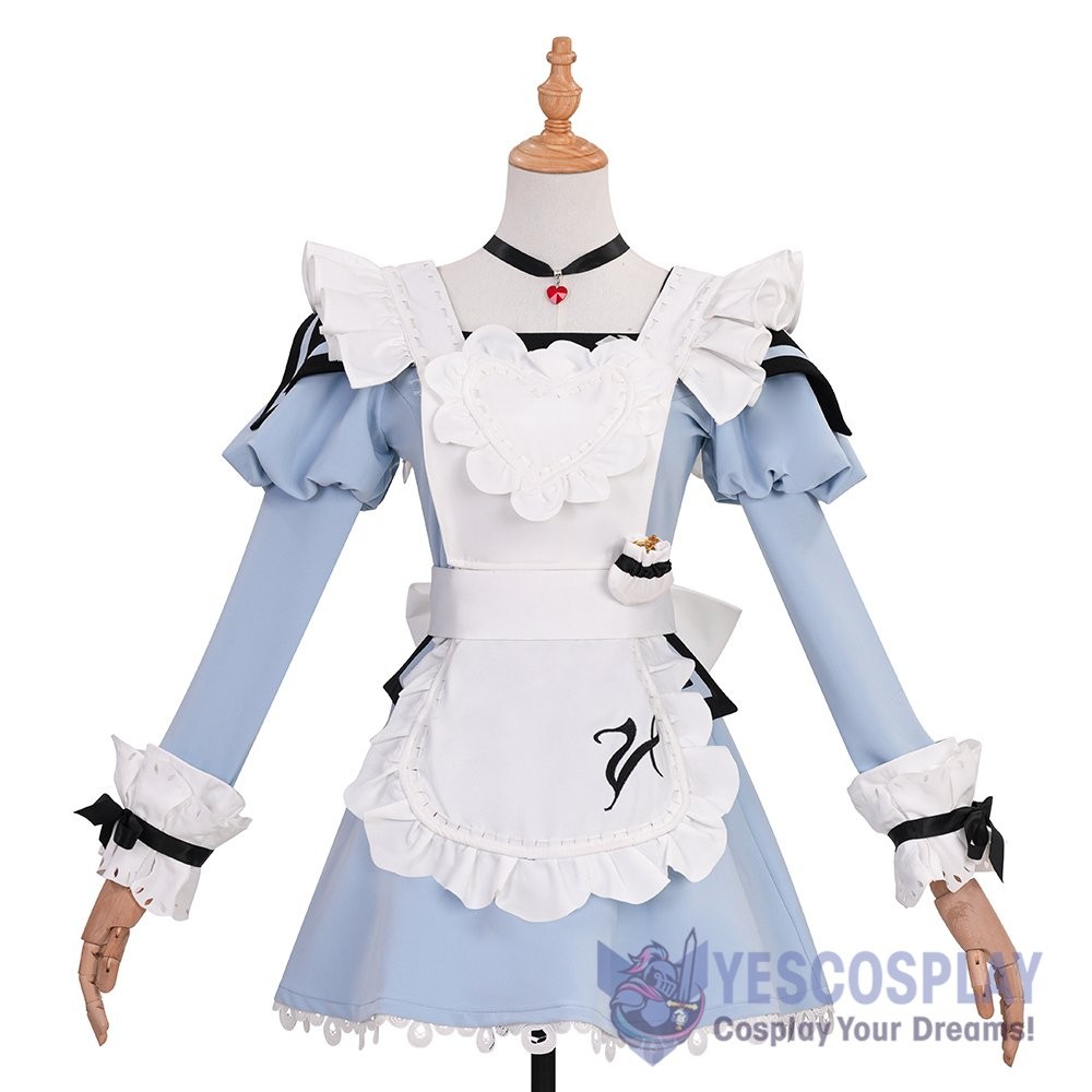 Final Fantasy XIV Valentione Maid Apron Dress Cosplay Costume Women Blue Outfit