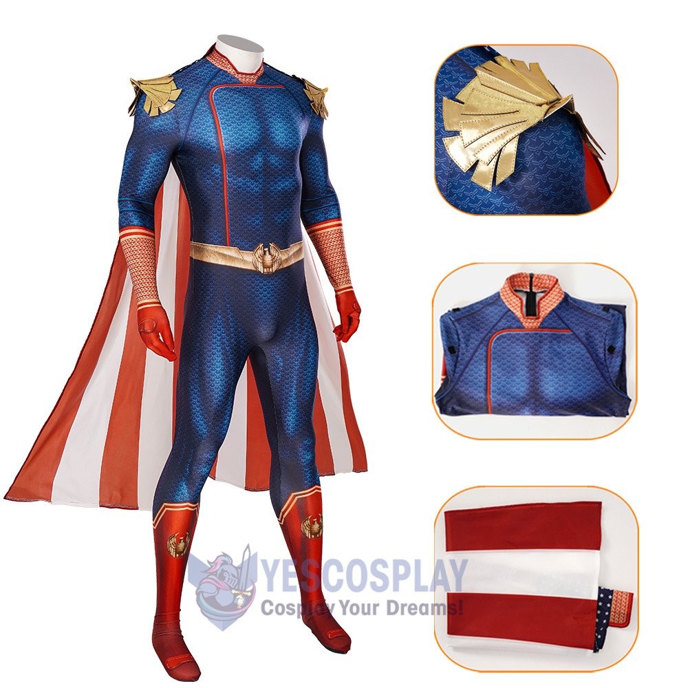 Homelander Jumpsuit Cosplay Costume The Boys Bodysuit with Cloak