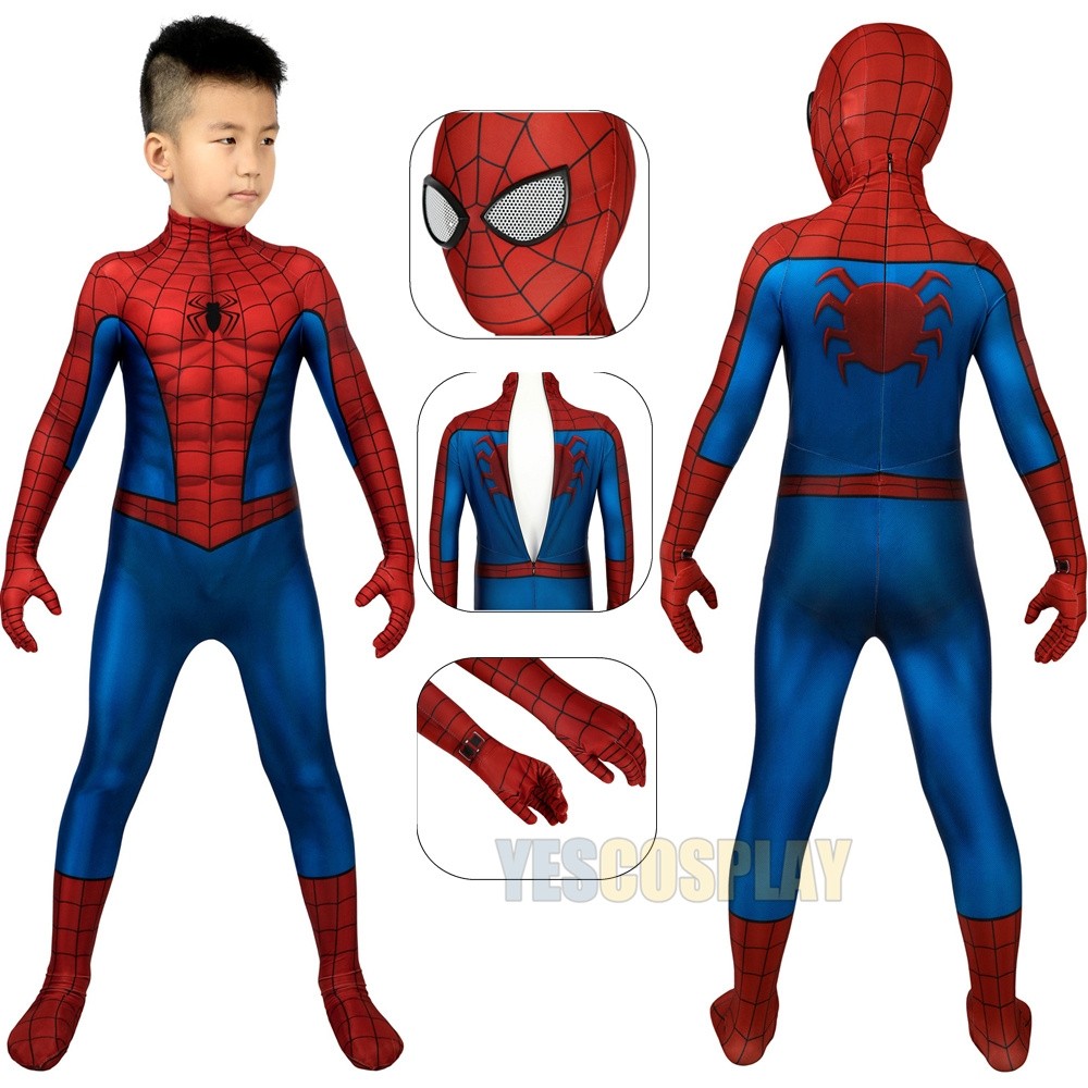 Kids Spiderman Costume Spider-man PS4 Printed Cosplay Suit - YesCosplay