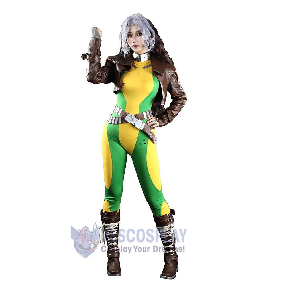Rivals Rogue Anna Marie Cosplay Costume Jumpsuit with Leather Jacket & Belt