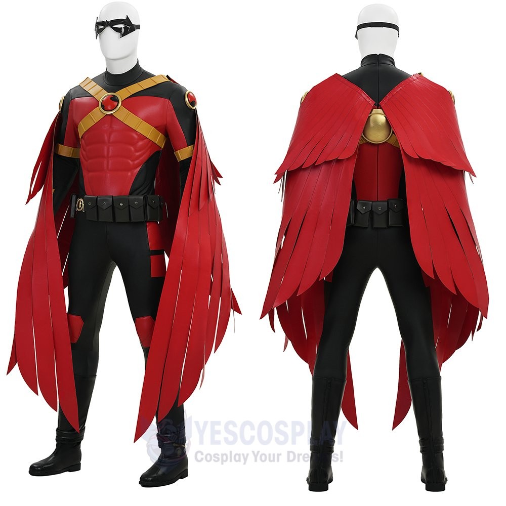 Tim Drake Robin War Red Black Suit Comic Cosplay Costume