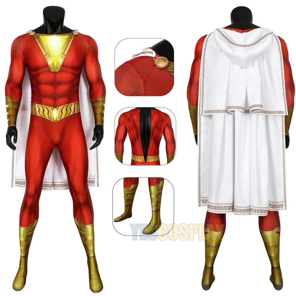 Billy Batson Cosplay Jumpsuit Billy Batson 3D Printed Costume With Cloak