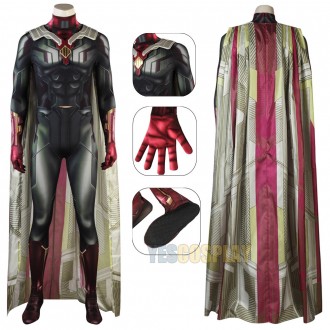 Avengers Infinity War Vision Costume Vision Cosplay Jumpsuit with Cloak