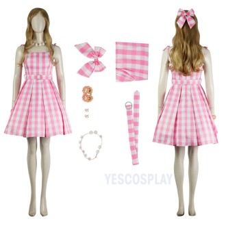 2023 Film Barbie Cosplay Costumes Pink Plaid Skirt Top Level