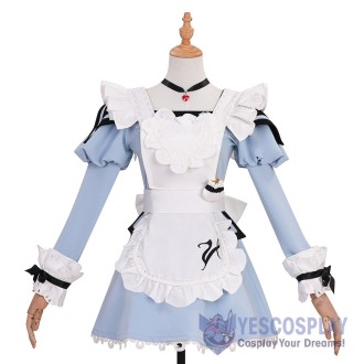 Final Fantasy XIV Valentione Maid Apron Dress Cosplay Costume Women Blue Outfit