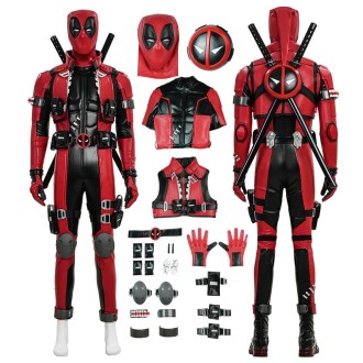Deadpool Cosplay Costume Game Rivals Version Red & Black Leather Tactical Halloween Suit