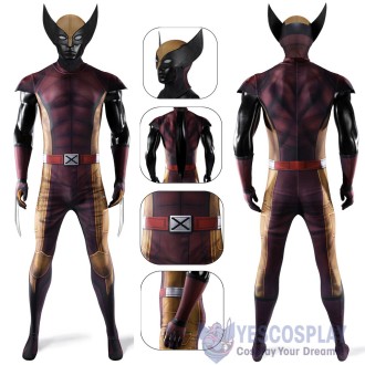 Deadpool & Wolverine Brown Battle Suit Cosplay Jumpsuit for Adults