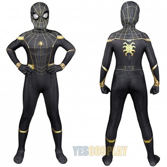 Kids Spider-man No Way Home Costume Black Gold Cosplay Suit