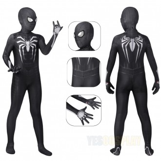 Kids Spiderman Miles Morales PS5 Symbiote Black Cosplay Costume