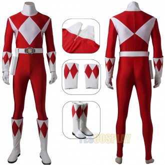 Red Ranger Cosplay Costume Mighty Morphin Power Rangers Cosplay Suit